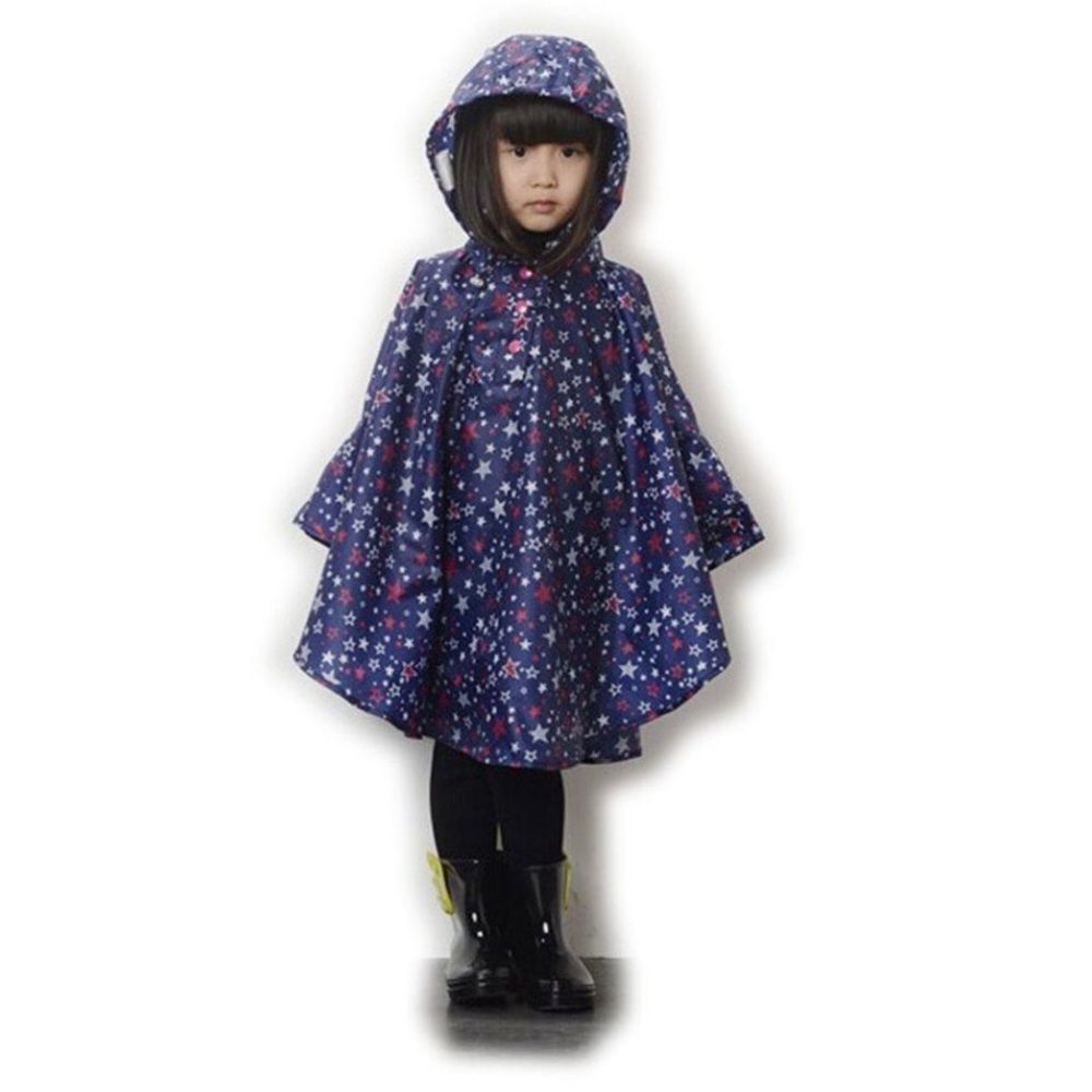 Wemiu Kids Rain Poncho with Star Pattern